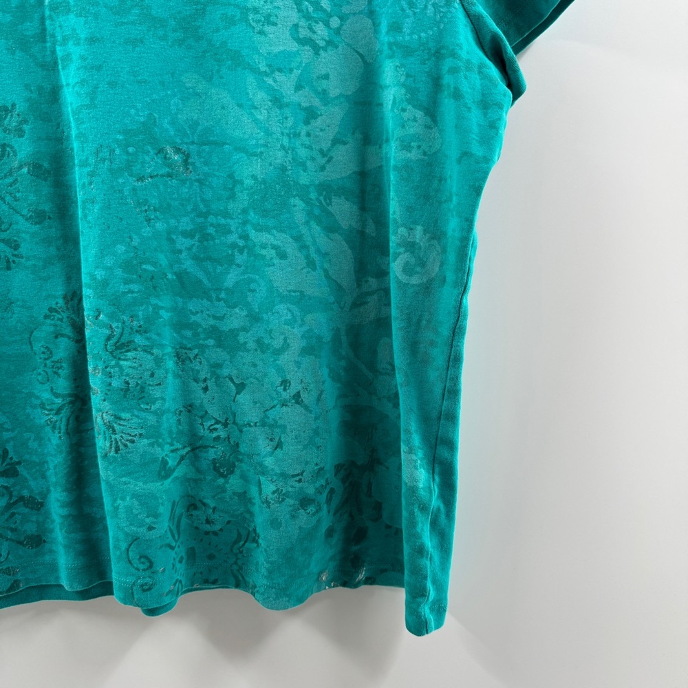St. John’s Bay Teal Floral Scoop Neck Top Women’s Size Large - Picture 3 of 5